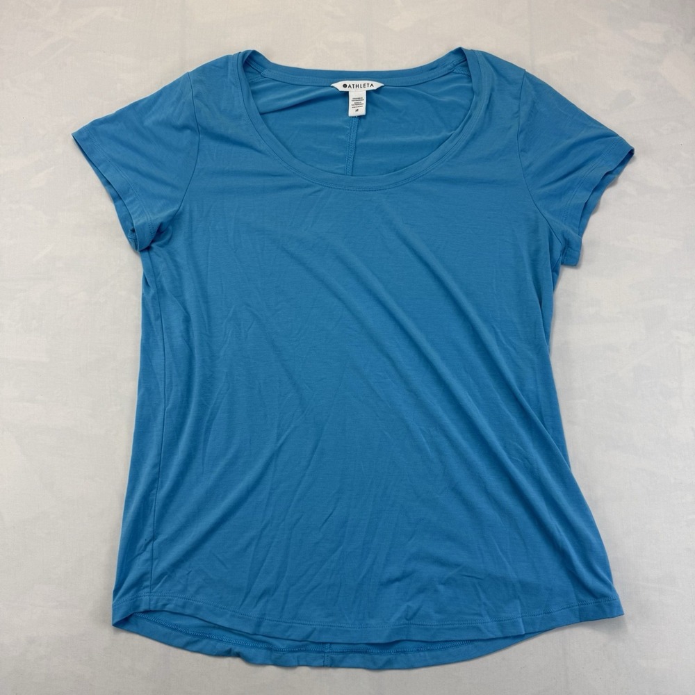 Athleta Women's M Blue Scoop Neck Short Sleeve Athletic Casual T Shirt Top